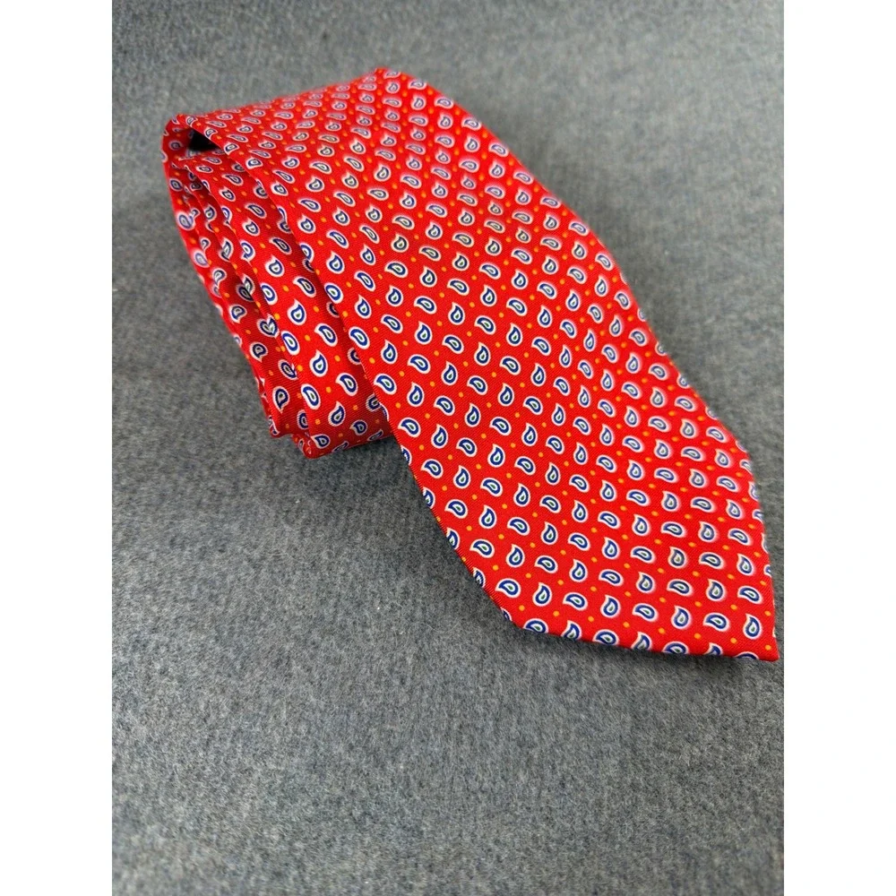 LRL Ralph Lauren Tie Mens Red Micro Paisley 100% Silk Necktie Hand‎ Made